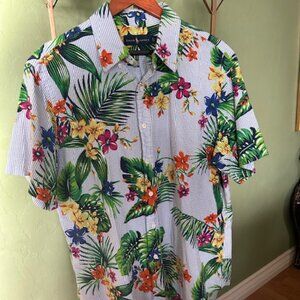 Ralph Lauren Men’s Hawaiian Print Button Down – XL | Blue Pinstripe